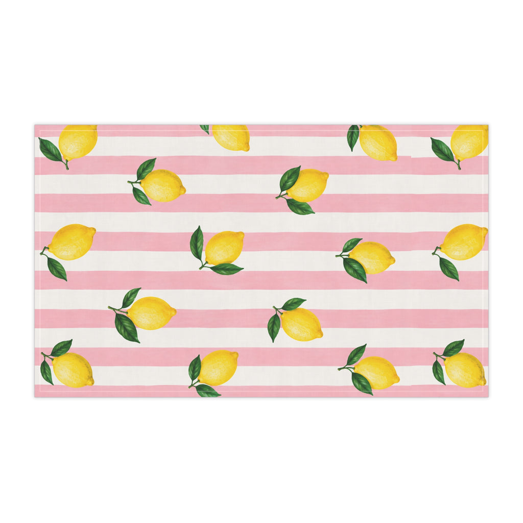 Little Italy Amalfi Pink and White with Lemon Tea Towel — Pink & White Stripes Kitchen Linen