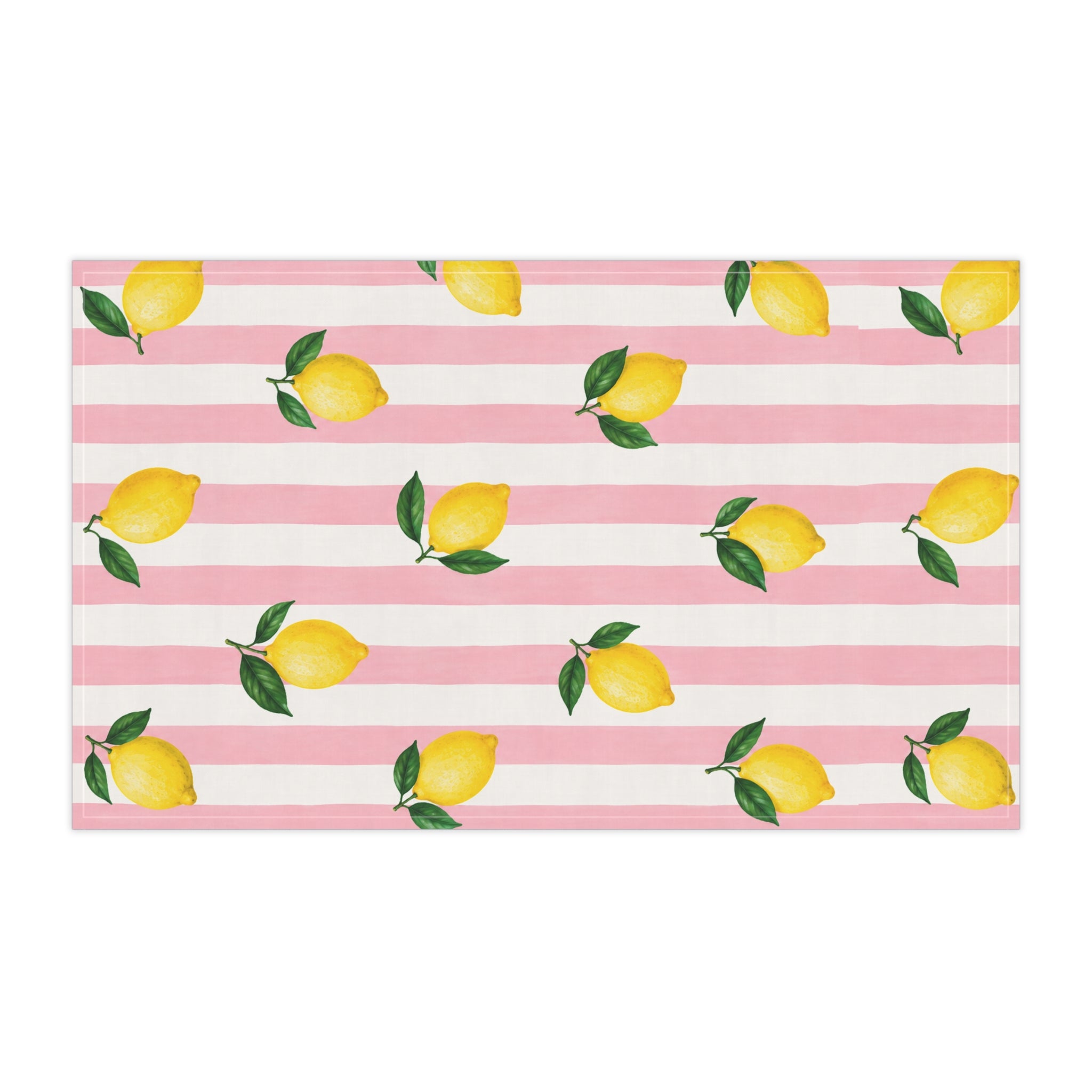 Little Italy Amalfi Pink and White with Lemon Tea Towel — Pink & White Stripes Kitchen Linen