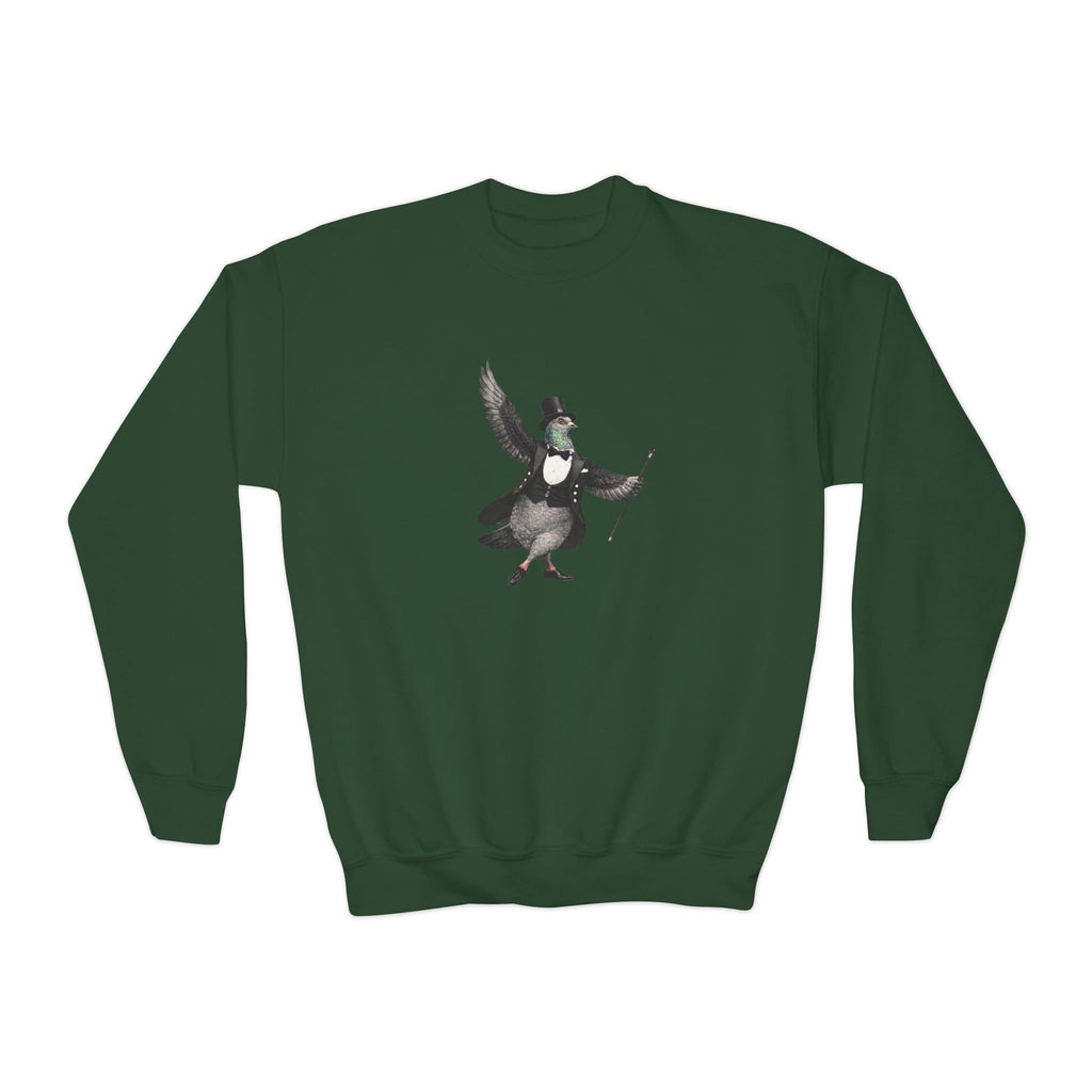 Sudadera de cuello redondo Broadway NYC Pigeon NYC Kids para niños. Suéter para niños amantes de las aves y el teatro de Nueva York.