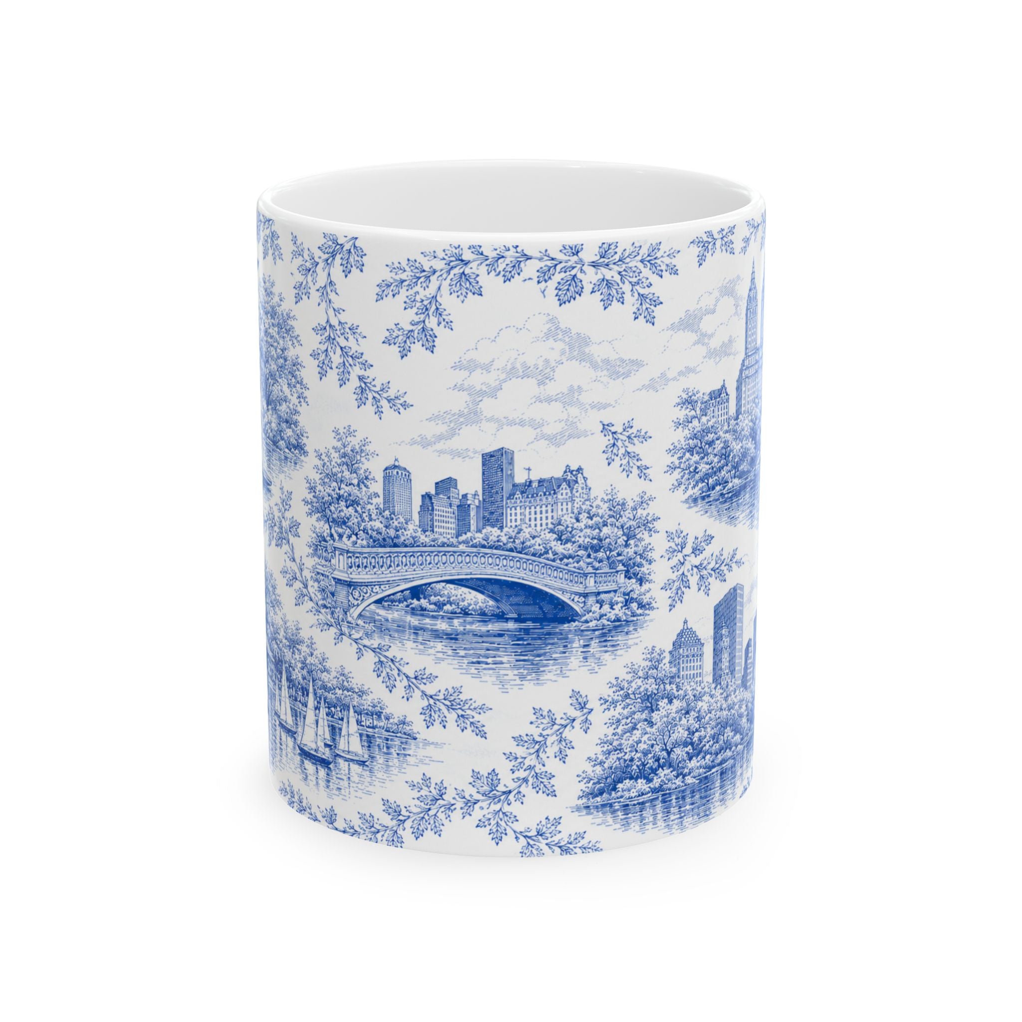 Central Park Blue Toile de Jouy Mug | NYC Ceramic Coffee Cup