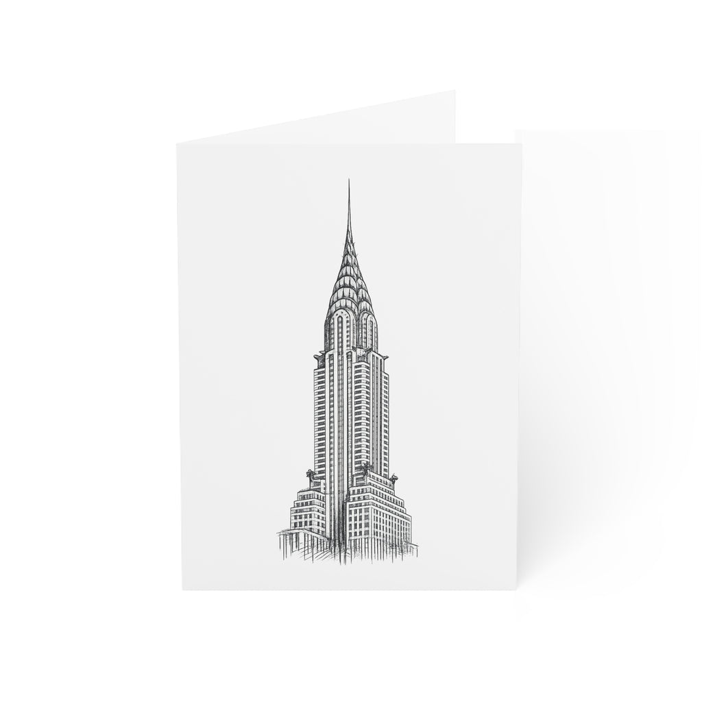 Chrysler Building Greeting Cards — Minimal Architectural Sketch Note Cards with Envelopes