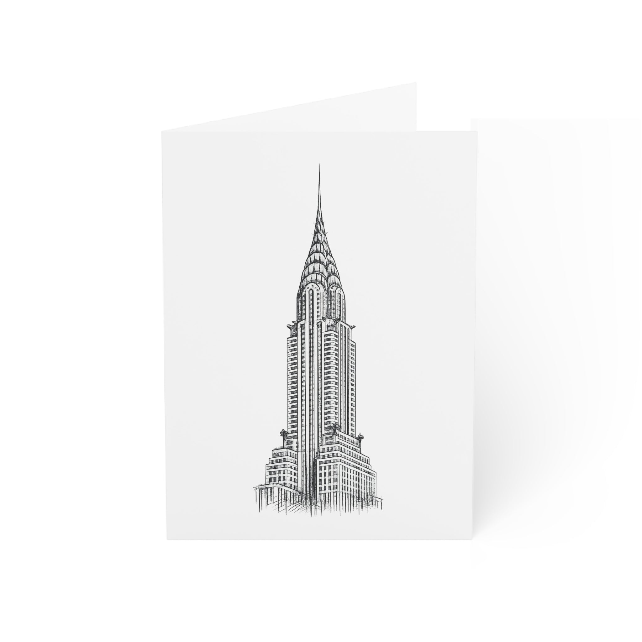 Chrysler Building Greeting Cards — Minimal Architectural Sketch Note Cards with Envelopes