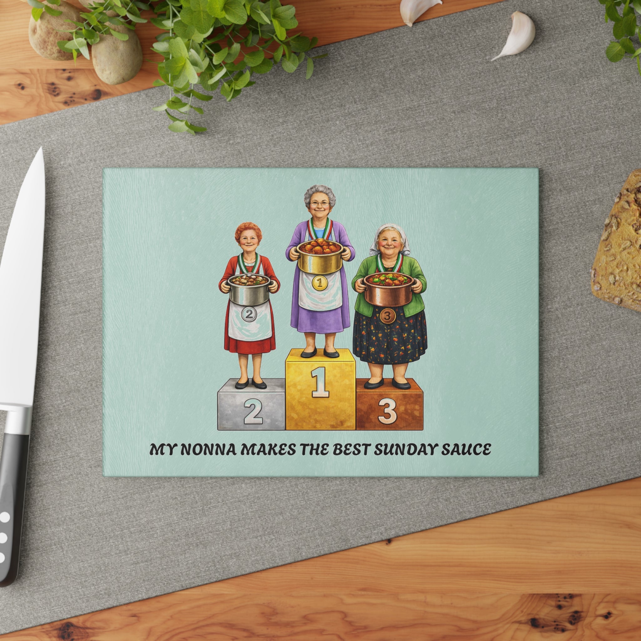 My Nonna Makes the Best Sunday Sauce Glass Cutting Board | Italian Grandma Pasta Competition Kitchen Decor