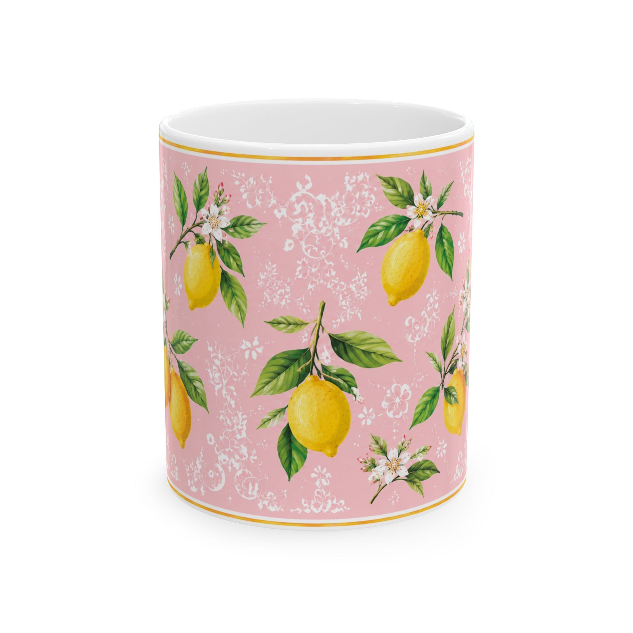 Little Italy Amalfi Pink with Lemon Mug 2 — Italian Mediterranean Pattern Coffee Cup (11oz)