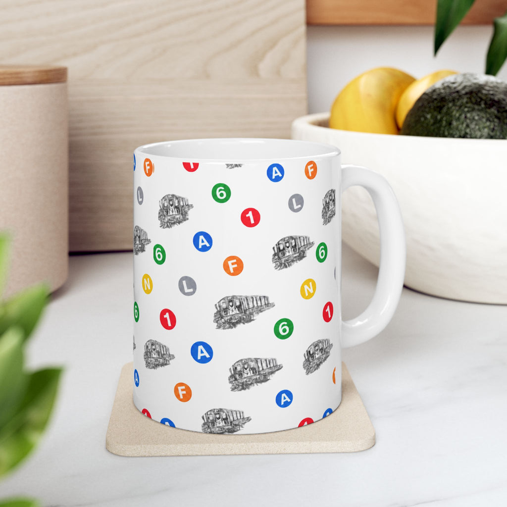 New York Subway Train Transit Icons Mug | NYC Metro Subway Pattern 11oz Coffee Tea Cup