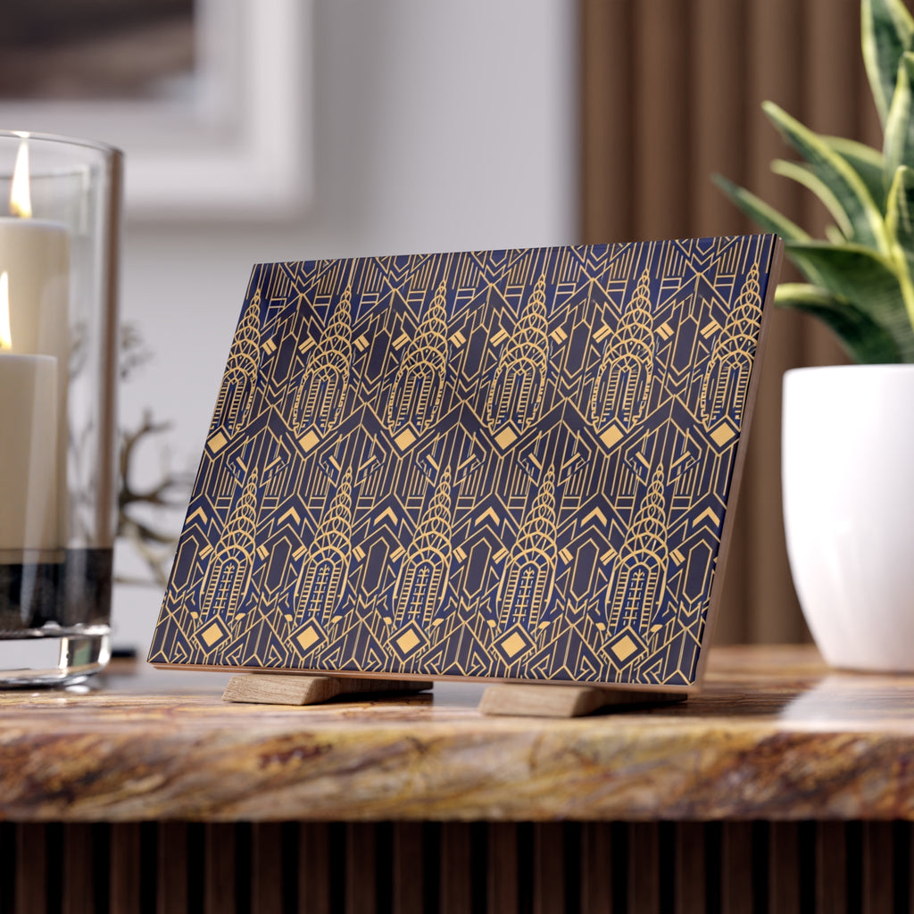 Chrysler Building Art Deco Ceramic Kitchen Tile — NYC Navy & Gold Geometric 6" x 8" Shower Tile