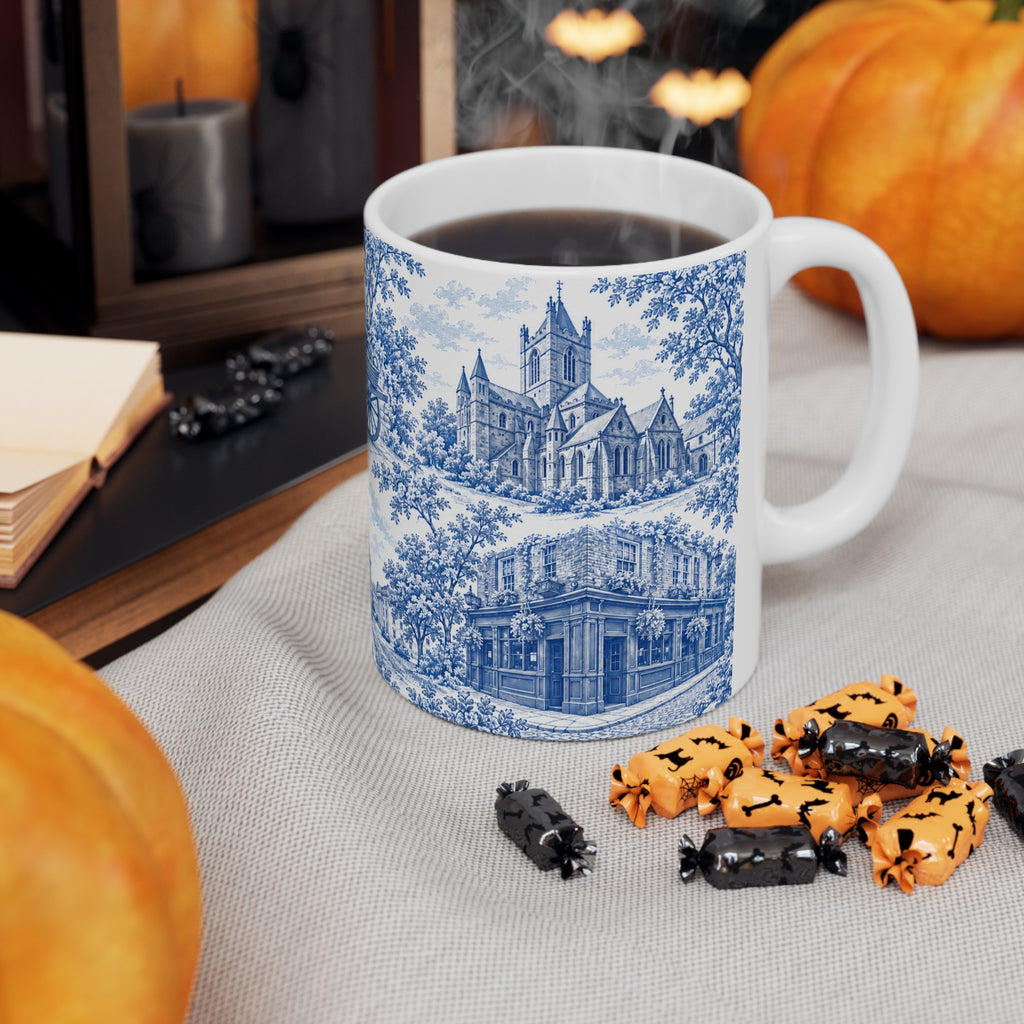 Dublin Blue Toile de Jouy Ceramic Mug — Coffee Cup (11oz; Ships from Europe)