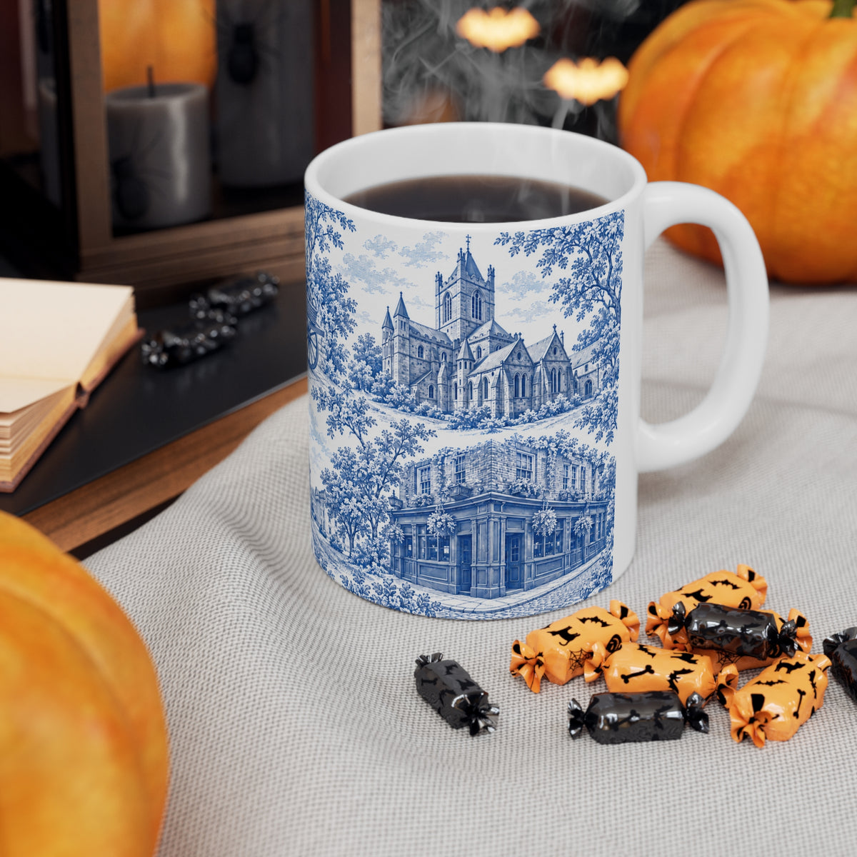 Dublin Blue Toile de Jouy Ceramic Mug — Coffee Cup (11oz; Ships from Europe)