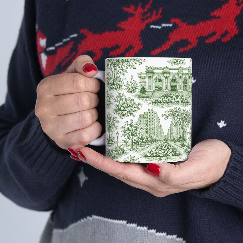 Upper East Side Green Toile de Jouy Mug | New York Chinoiserie Coffee Cup