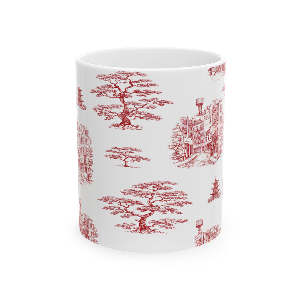 Chinatown Doyers Street Red Toile de Jouy Mug | New York City Chinoiserie Ceramic Mug 11oz
