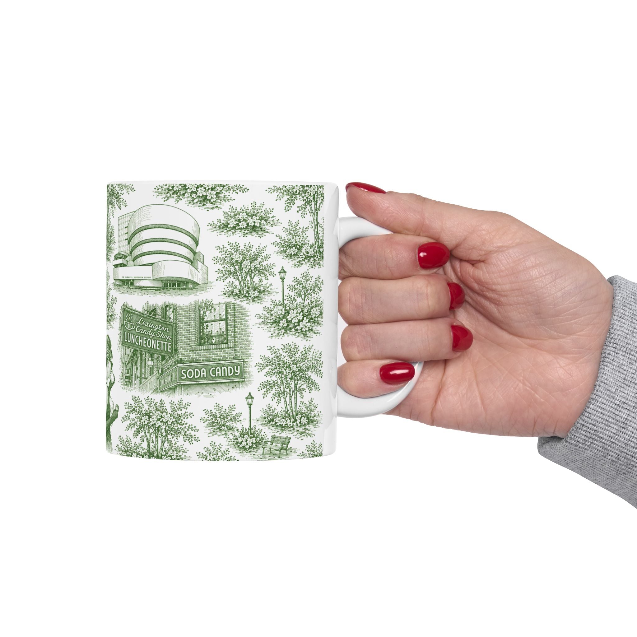 Upper East Side Green Toile de Jouy Mug | New York Chinoiserie Coffee Cup