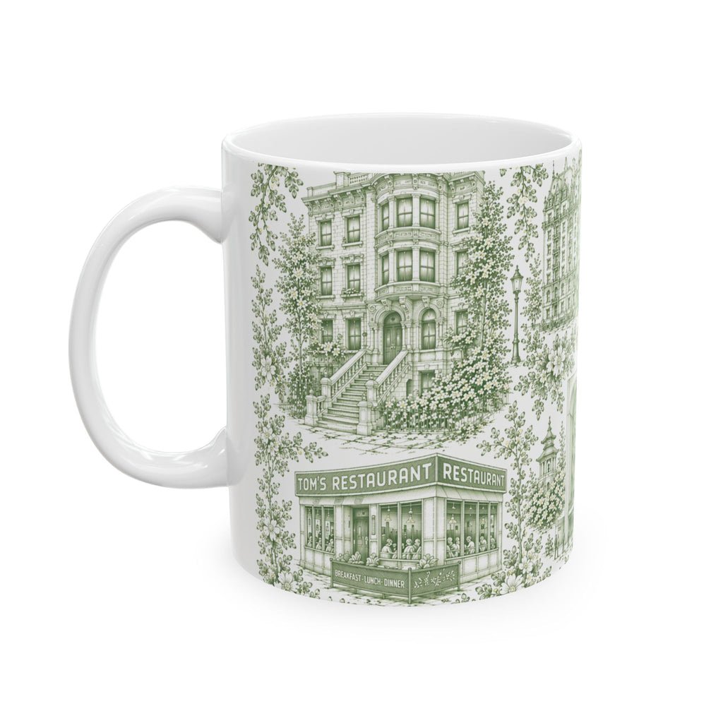 Upper West Side Green Toile Mug | New York Chinoiserie Ceramic Coffee Cup