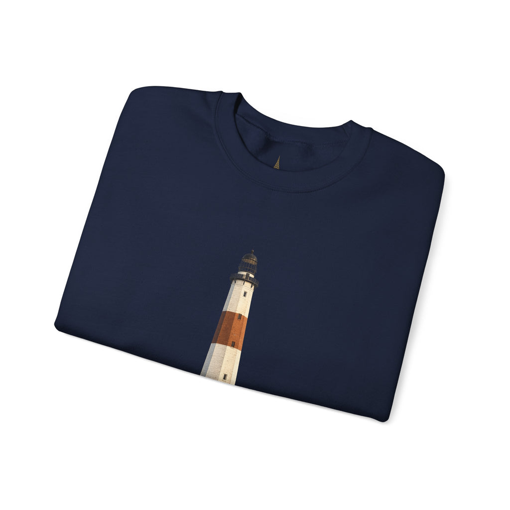 Montauk Lighthouse Minimalist Crewneck Sweatshirt — Montauk Coastal Nautical Graphic Sweater