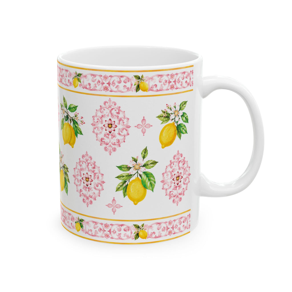 Little Italy Amalfi Pink with Lemon 3 Mug — Italian Mediterranean Pattern Coffee Cup (11oz)
