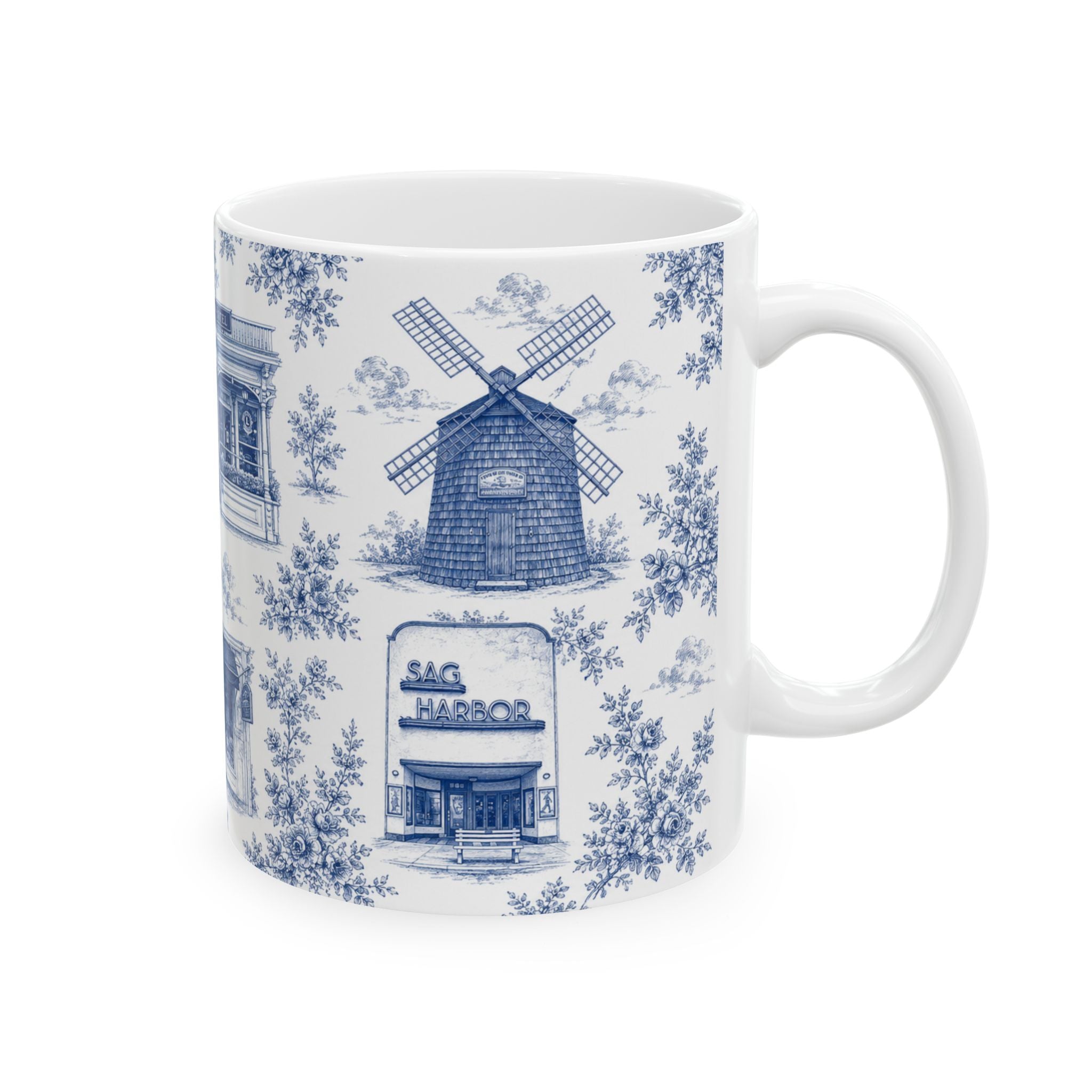 Sag Harbor Blue Toile de Jouy Mug | Hamptons Chinoiserie Ceramic Coffee Cup