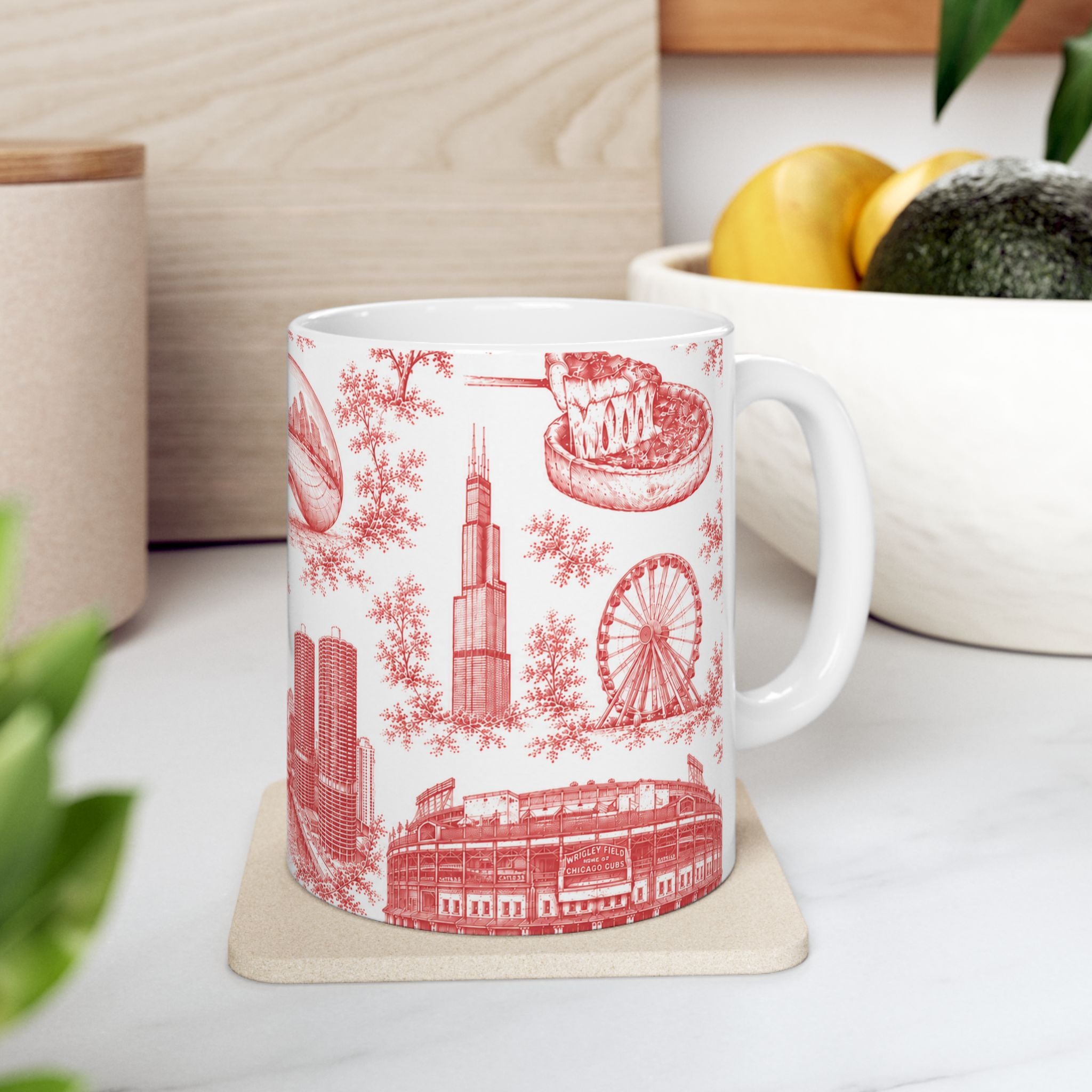 Chicago Red Toile de Jouy Ceramic Mug (11oz)