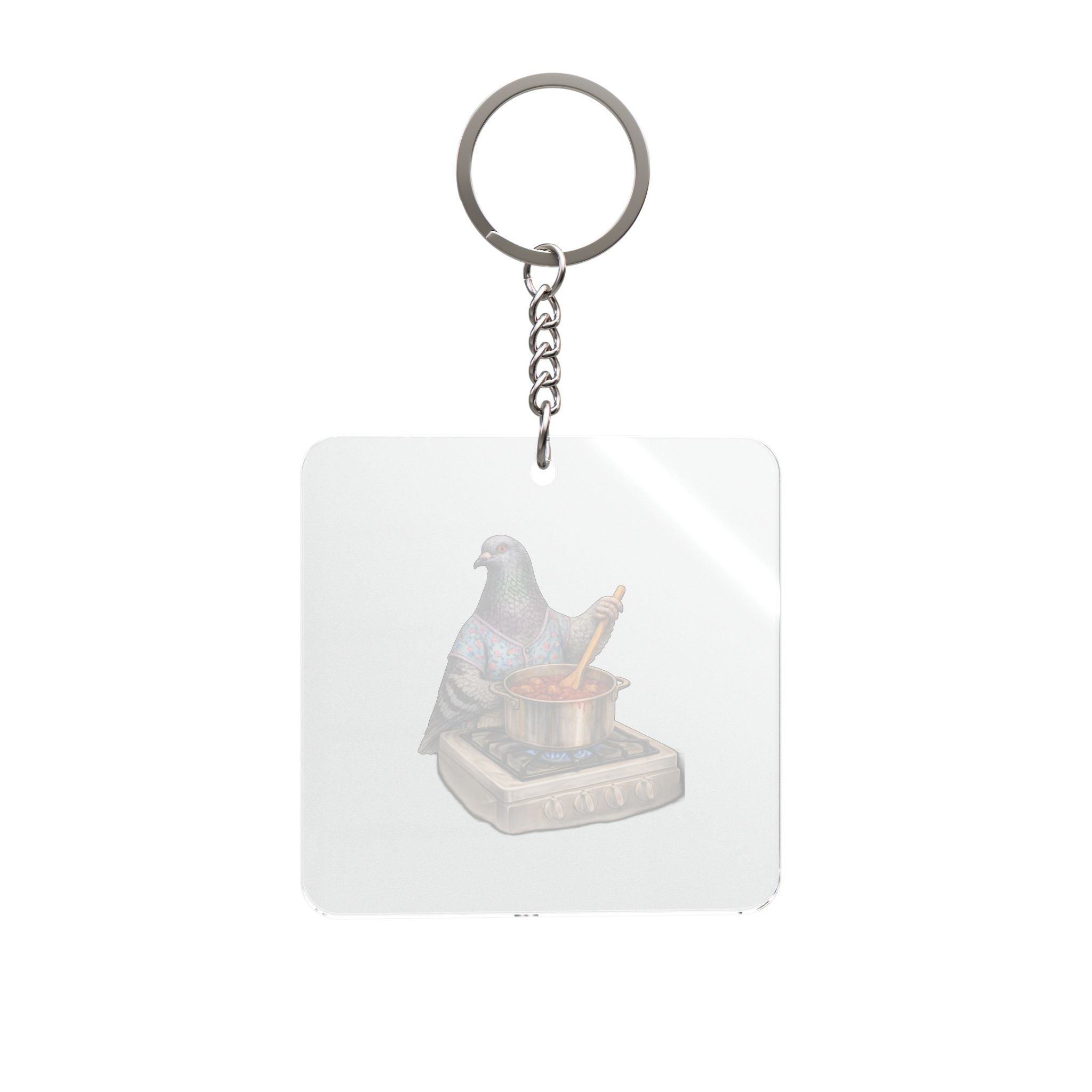 Customizable Bensonhurst NYC Pigeon Square Keychain | Brooklyn Nonna Sunday Sauce Bird Lovers Keyring Gift