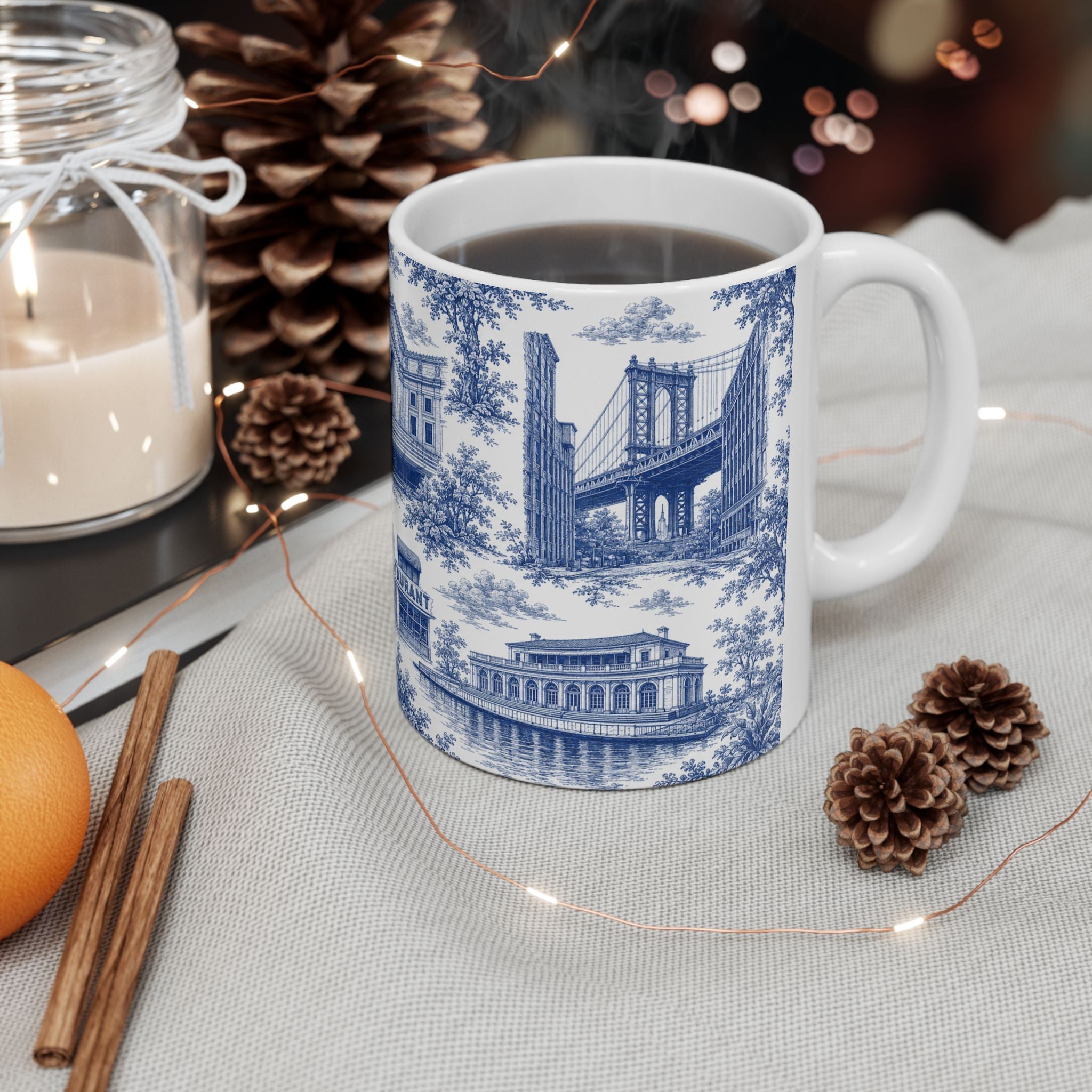Brooklyn Blue Toile de Jouy Mug | NYC Chinoserie Ceramic Mug