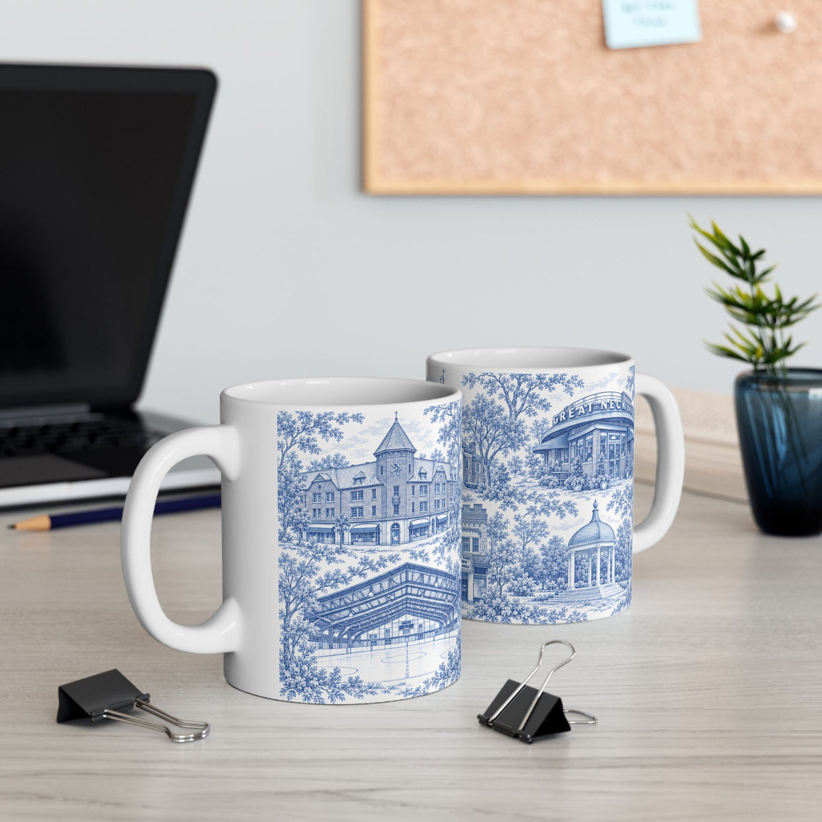 Great Neck Blue Toile de Jouy 11oz Ceramic Mug