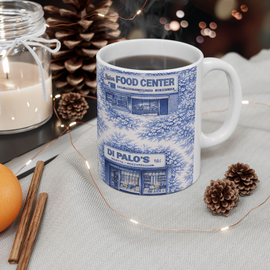 Little Italy Blue Toile de Jouey Cityscape Mug | NYC Chinoiserie Ceramic Coffee Cup