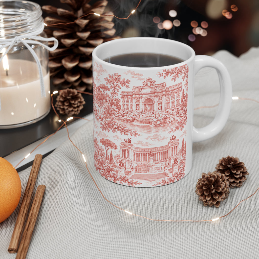 Rome Red Toile de Jouy Ceramic Mug — (11oz; Ships from Europe)