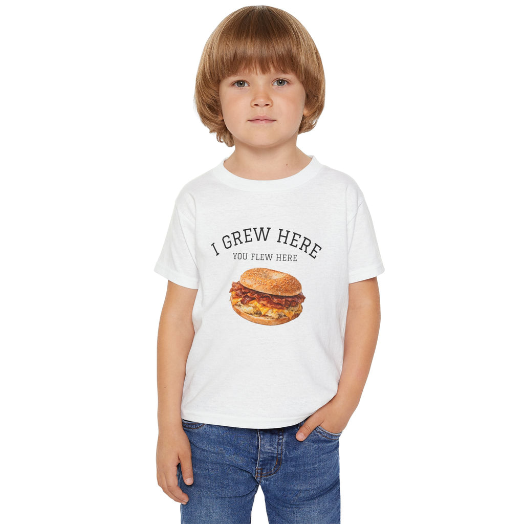 Bacon Egg and Cheese Toddler NYC Kids T-shirt | I Grew Here You Flew Here New York City Brooklyn Skyline Childrens Tee