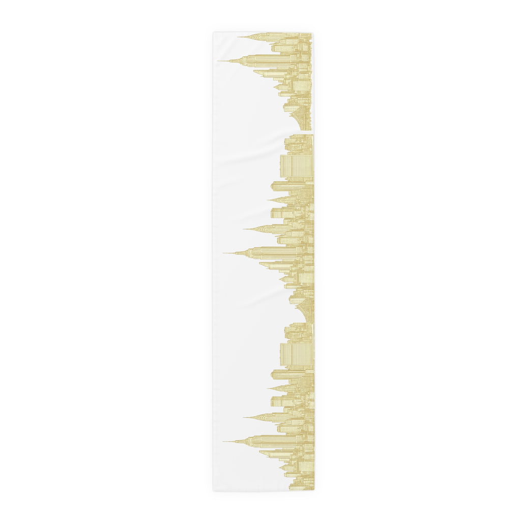 Gold Midtown New York City Skyline Table Runner — NYC Manhattan Cityscape Table Decor for Modern Dining