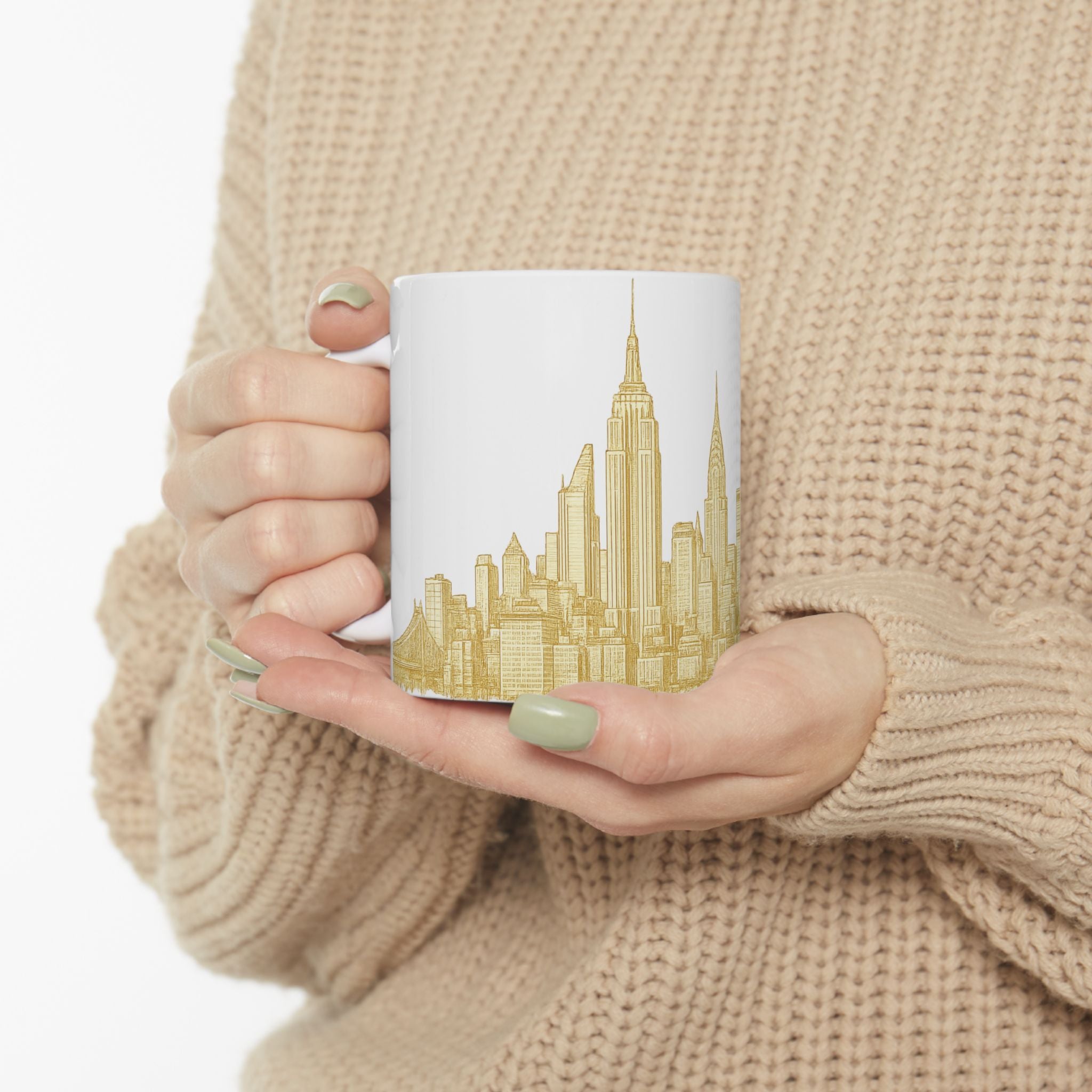 Gold New York City Skyline Mug | Ceramic Midtown Manhattan Skyline Coffee Cup 11oz