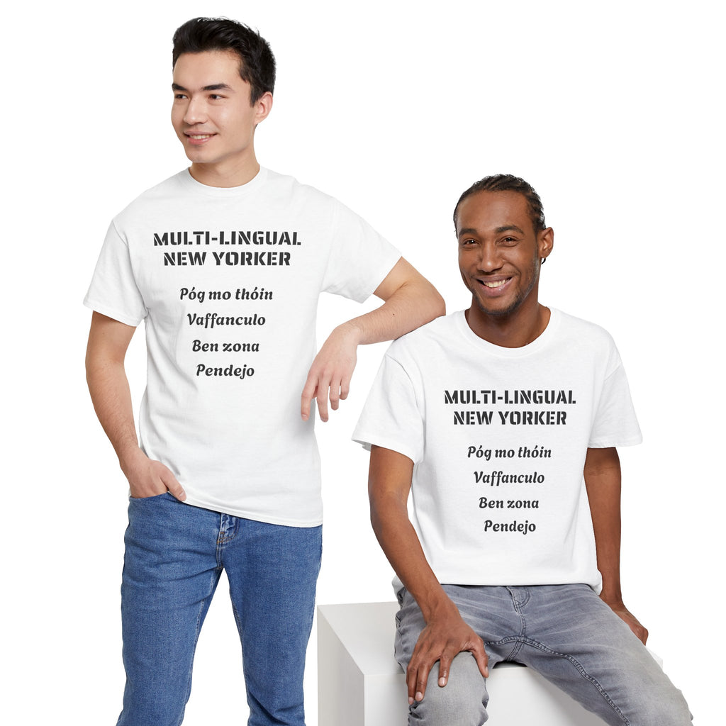 Multi-lingual New Yorker T-Shirt   NYC Polygot Linguist Gag Gift Tee