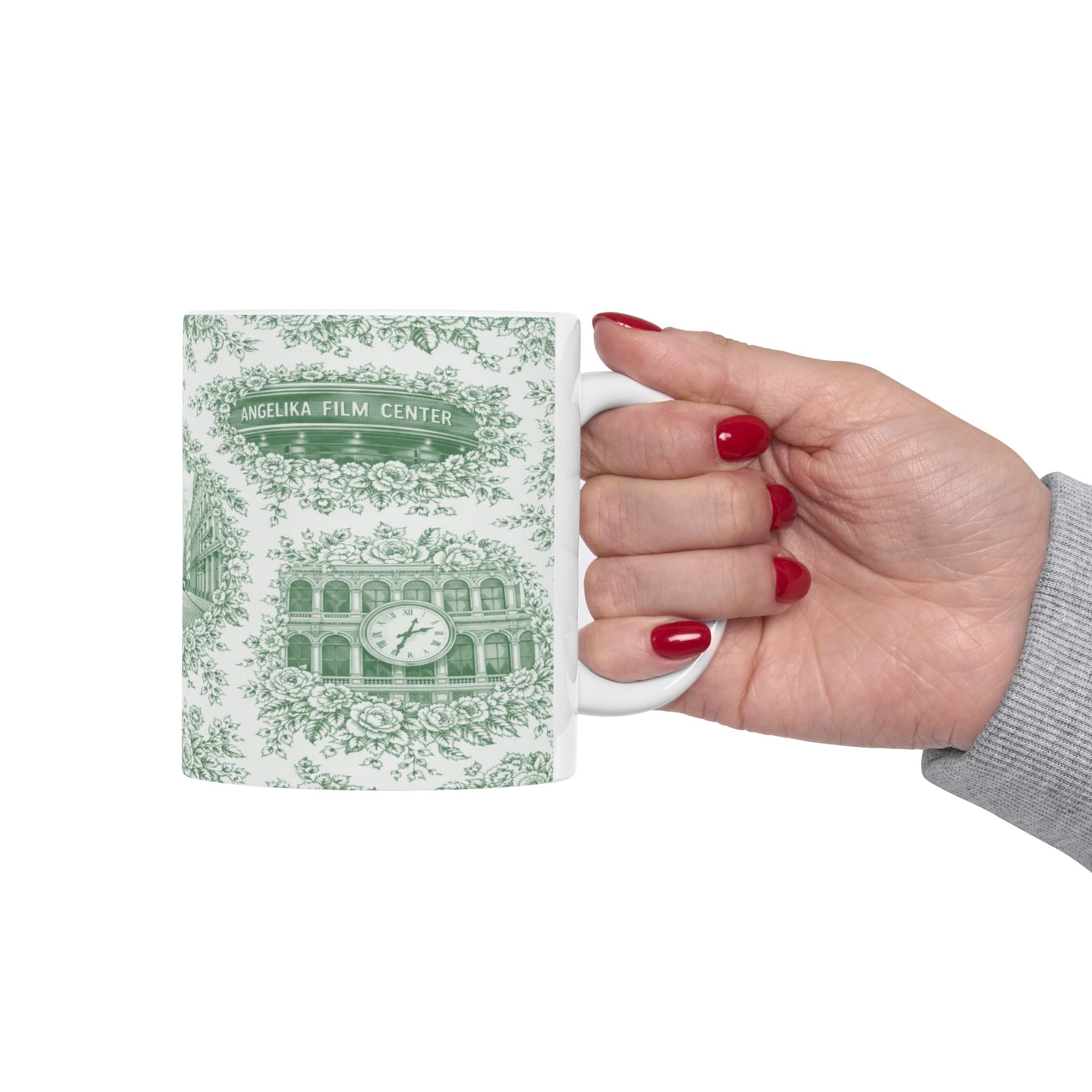 SoHo Green Toile de Jouy Mug | NYC Chinoiserie Ceramic Coffee Cup