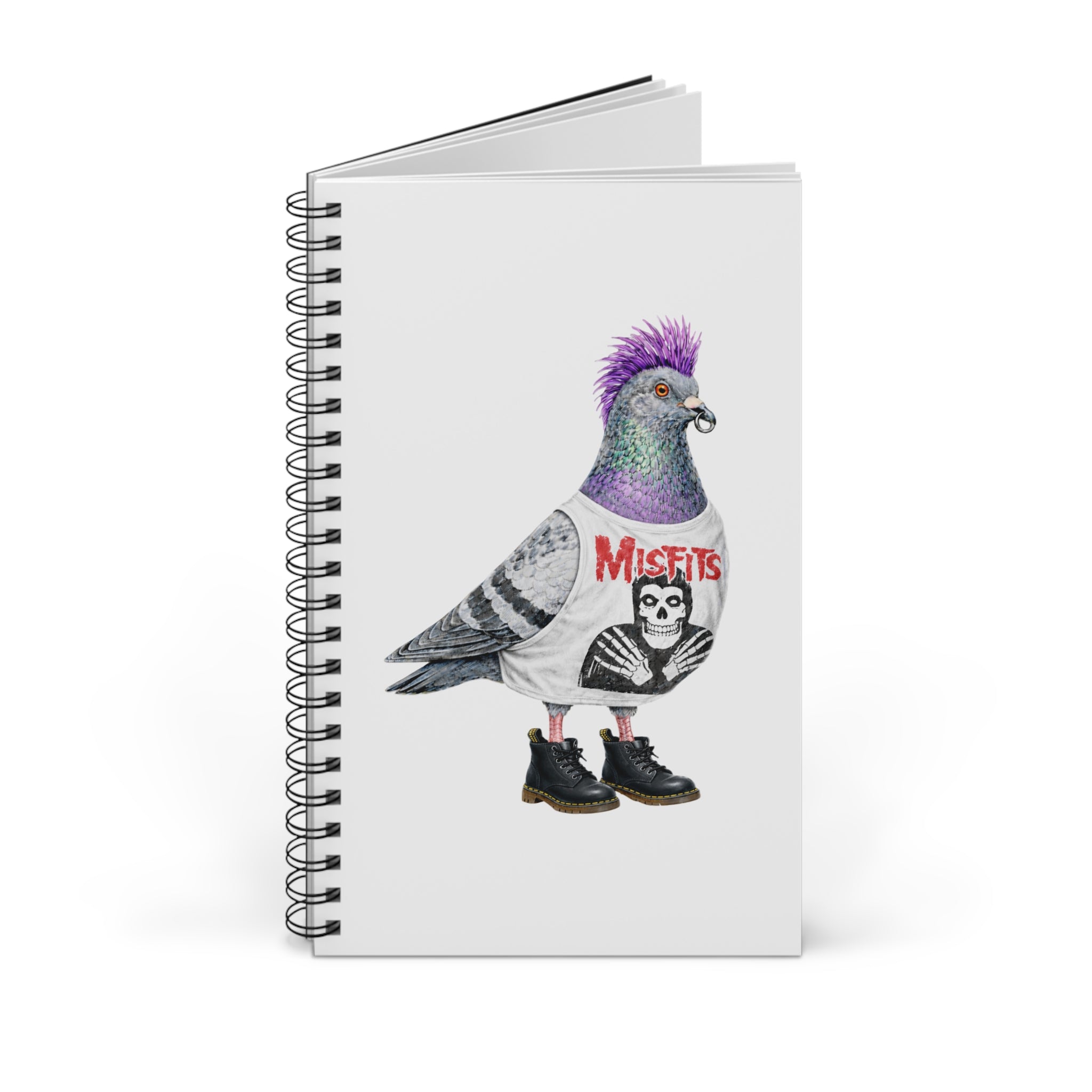 Cuaderno espiral personalizable de paloma del East Village de Nueva York | Diario de punk rockero Misfits para amantes de las aves