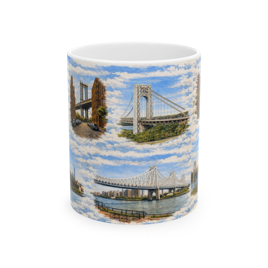 The Bridges of New York County Toile Mug | NYC Bridges Ceramic Coffee Mug