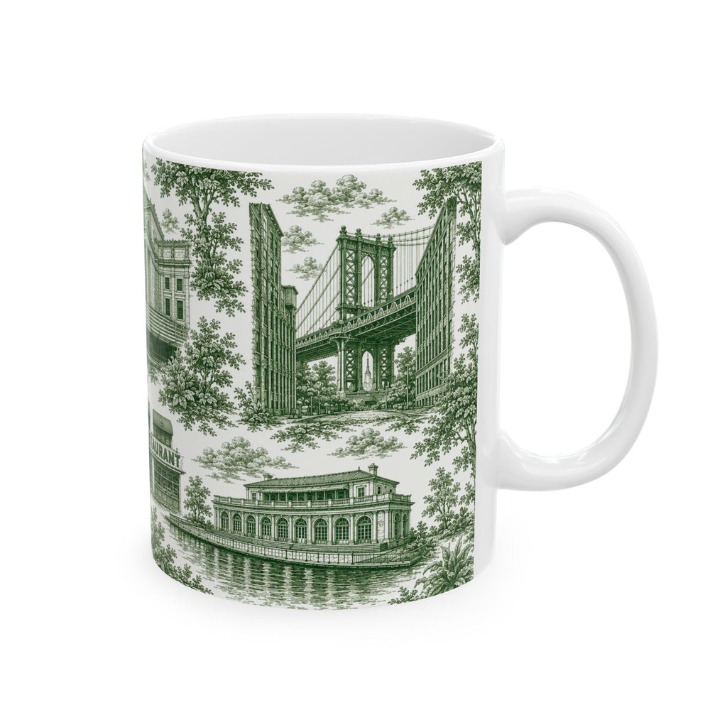 Brooklyn Green Toile de Jouy Mug | NYC Chinoiserie Ceramic Mug