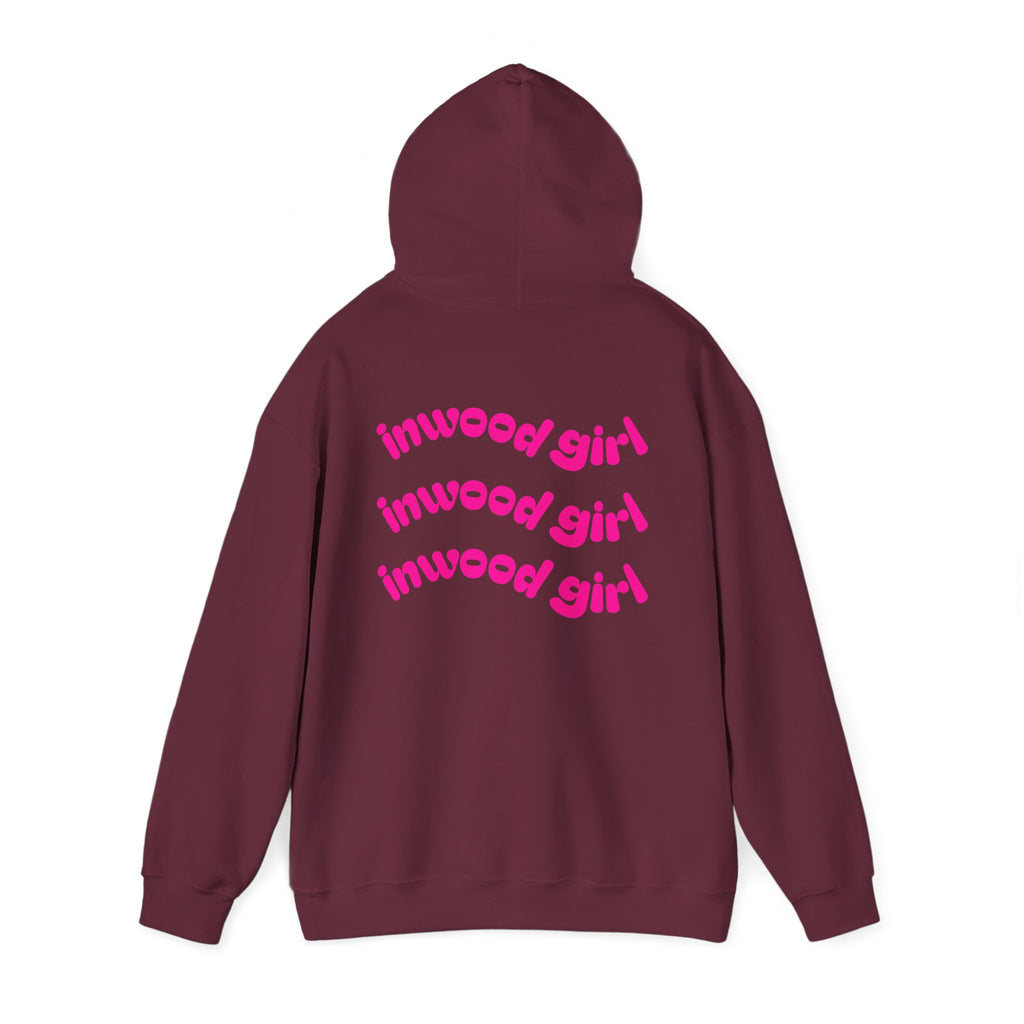 Inwood Girl Hoodie – Retro Pink Wave Back Print Hooded Sweatshirt