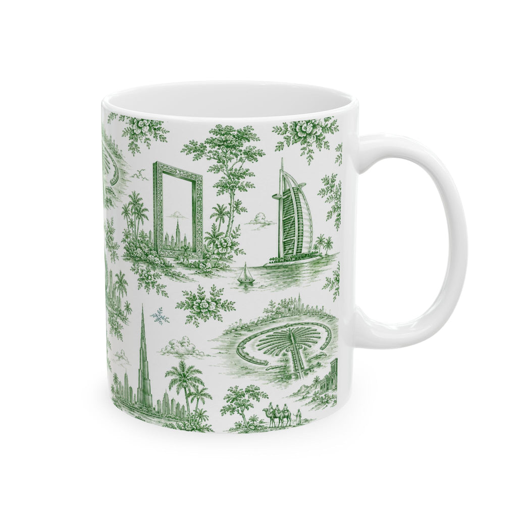 Dubai Green Toile de Jouy Ceramic Mug — Ceramic 11oz Coffee Cup
