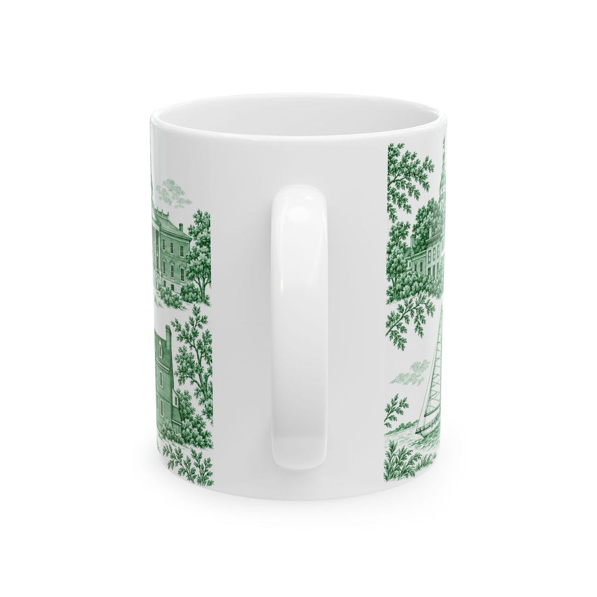 Annapolis Green Toile de Jouy Ceramic Mug – Vintage Scenic 11oz Mug