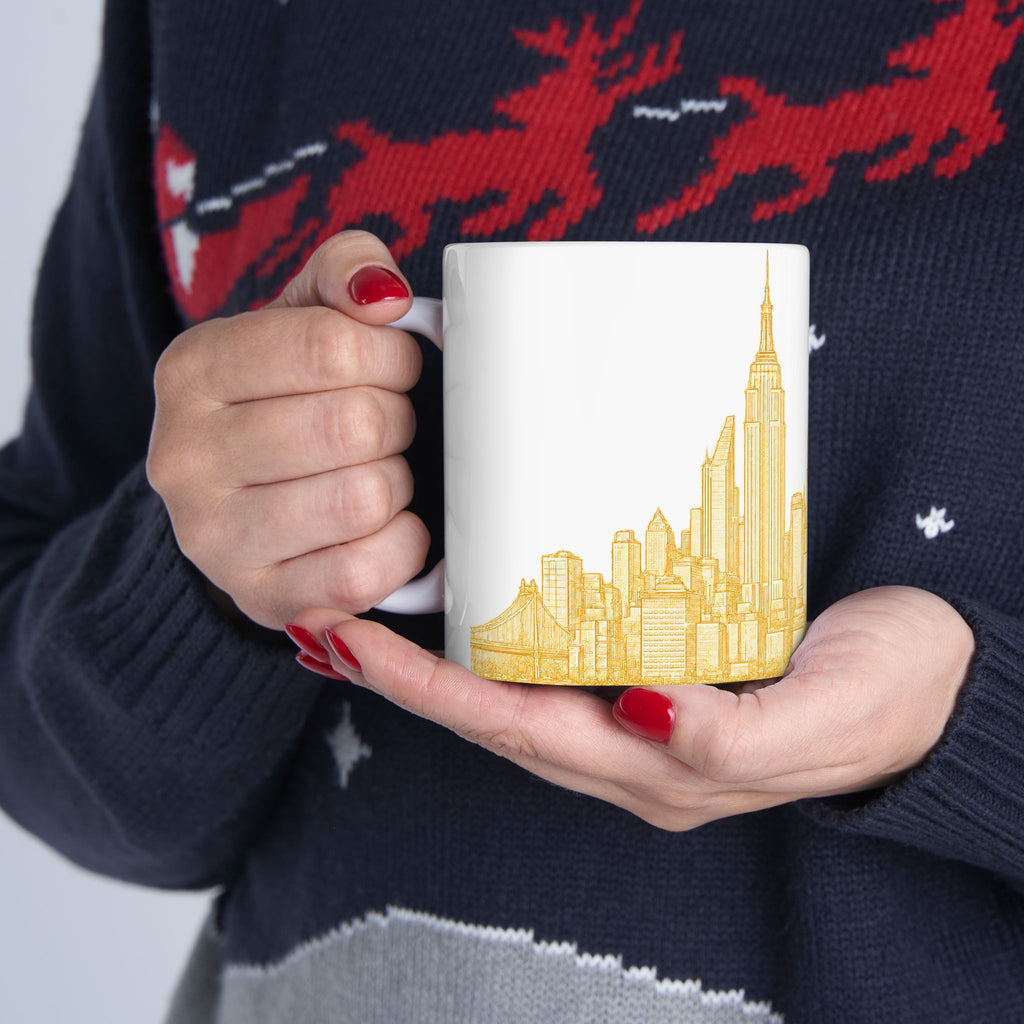 Gold Midtown New York City Skyline Mug | Ceramic Midtown Manhattan Skyline Coffee Cup 11oz