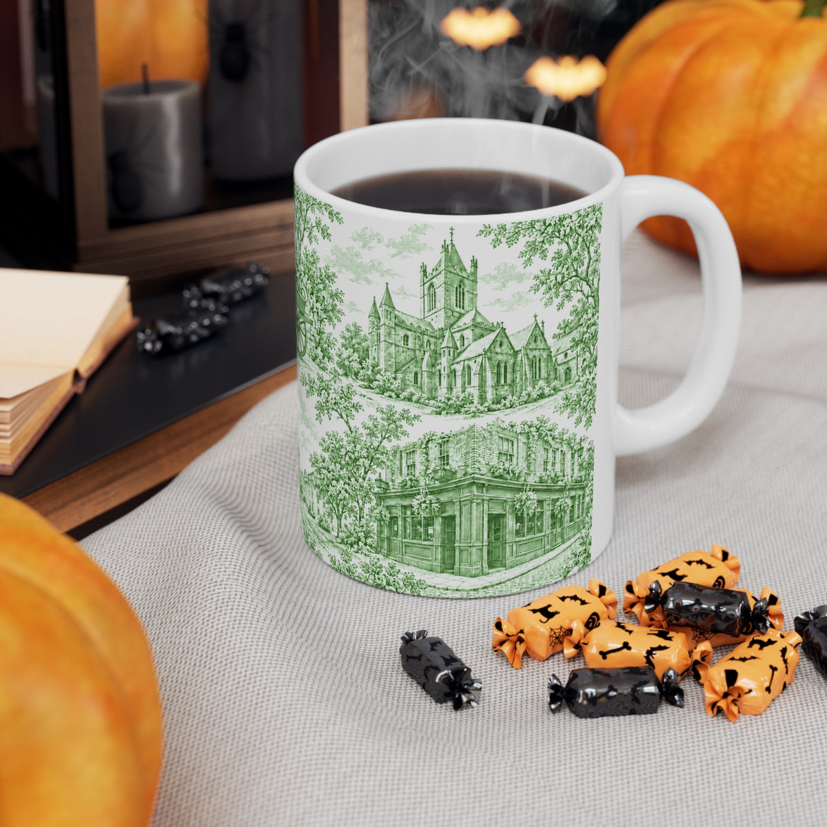 Dublin Green Toile de Jouy Ceramic Mug — Coffee Cup (11oz; Ships from Europe)