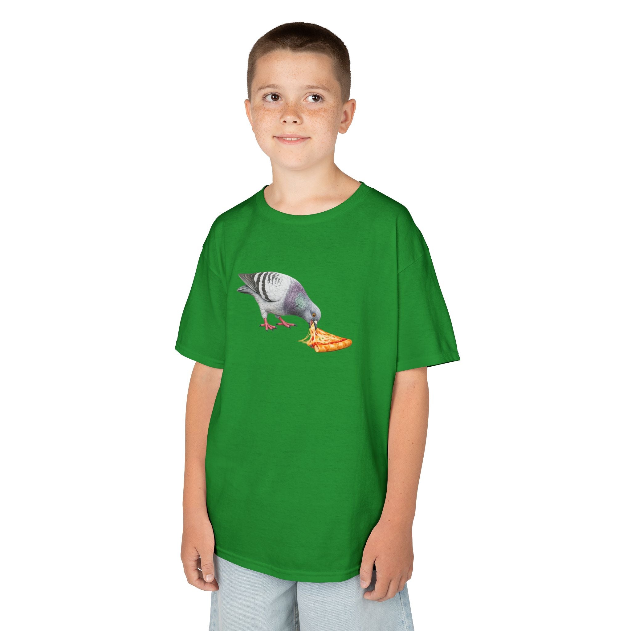 Customizable Little Italy NYC Pigeon Kid Pizza Tee —  Cute Bird Pizza Lover T-Shirt for Children