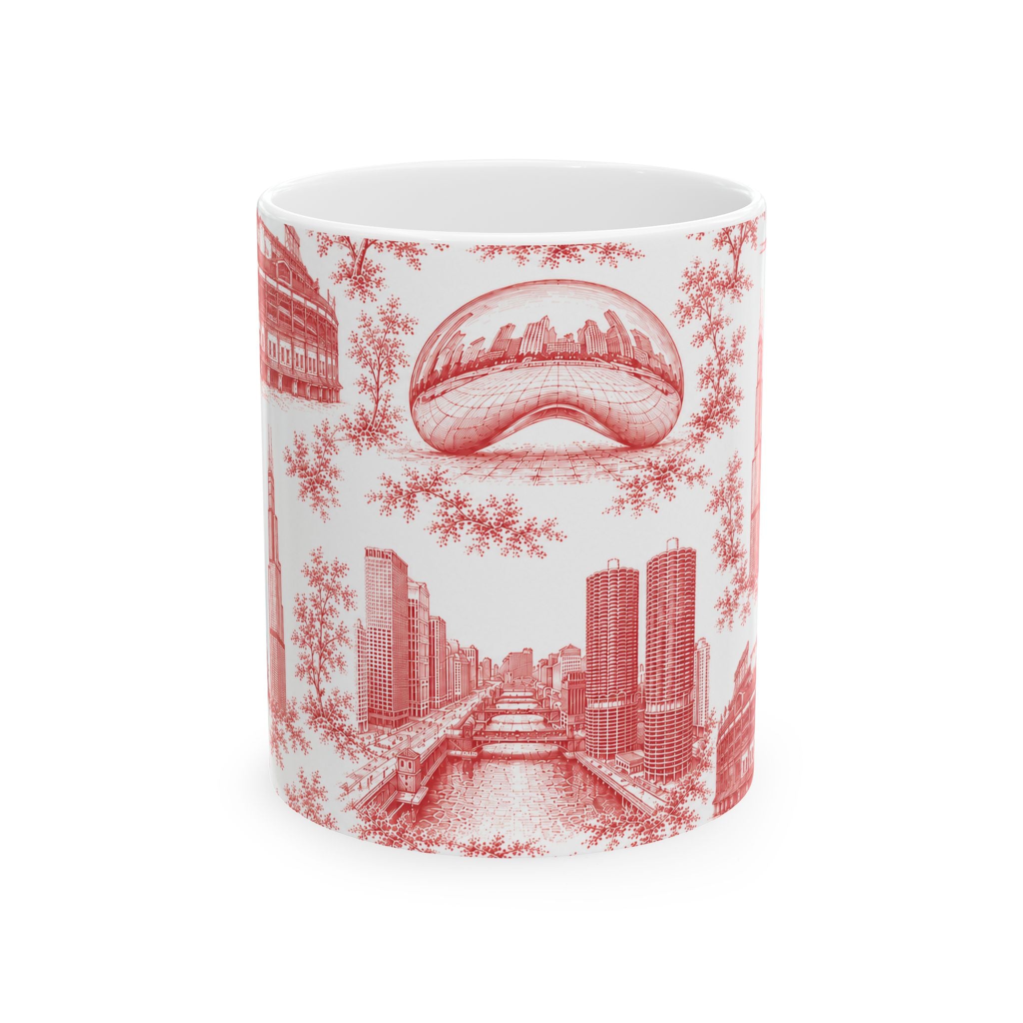 Chicago Red Toile de Jouy Ceramic Mug (11oz)