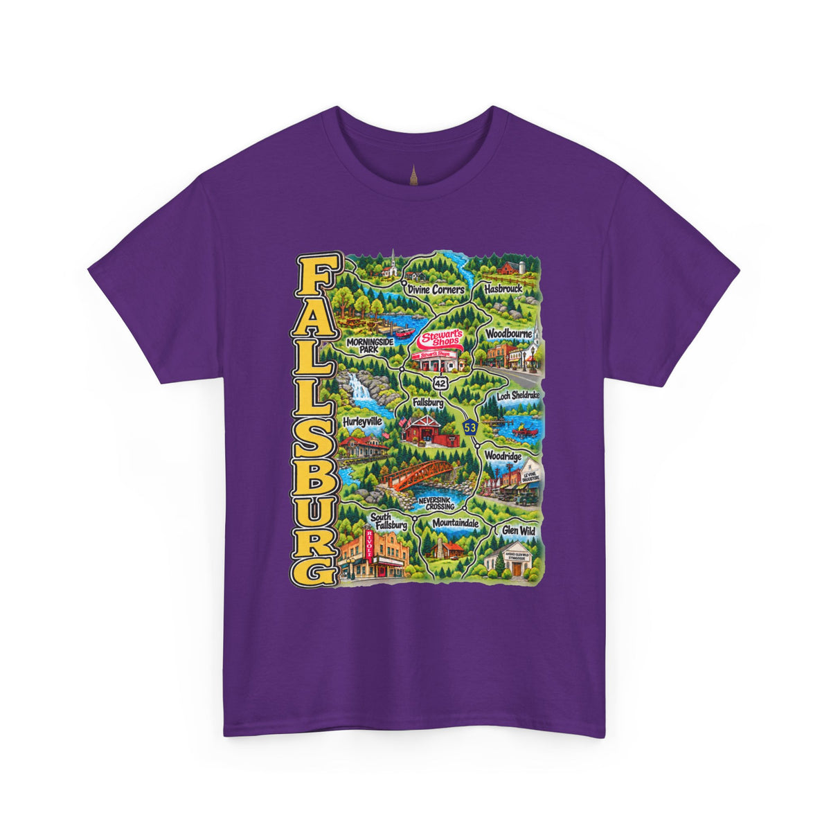 Fallsburg, NY Map T-Shirt  Catskills Upstate New York Tee