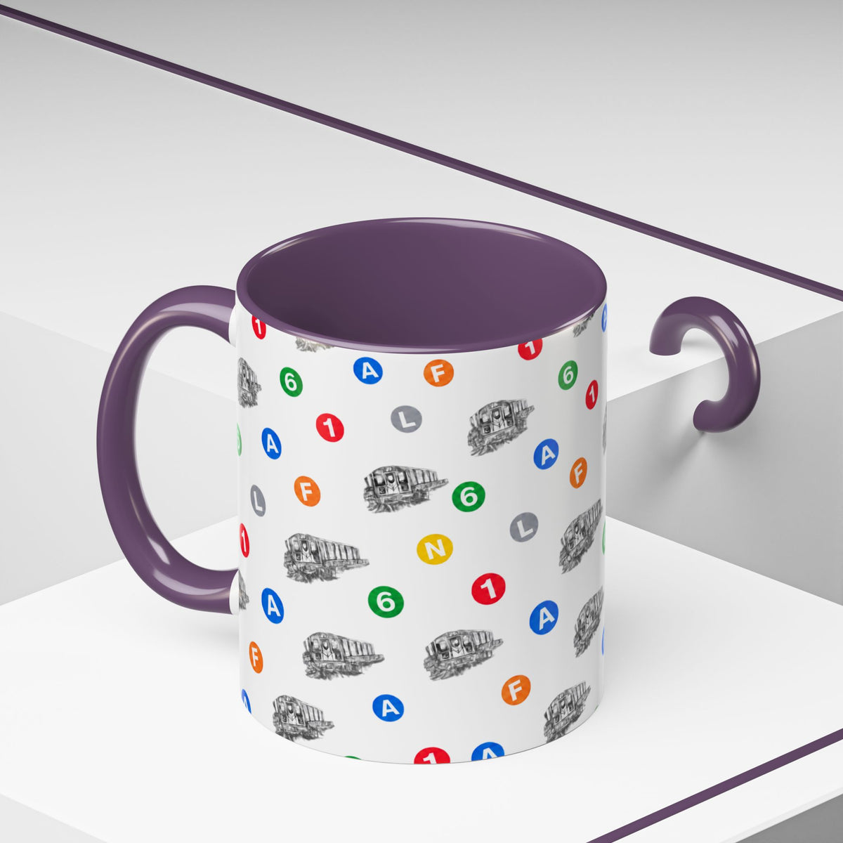 New York Subway Train Transit Icons Mug | NYC Metro Subway Pattern Accent Coffee Tea Mug 11oz