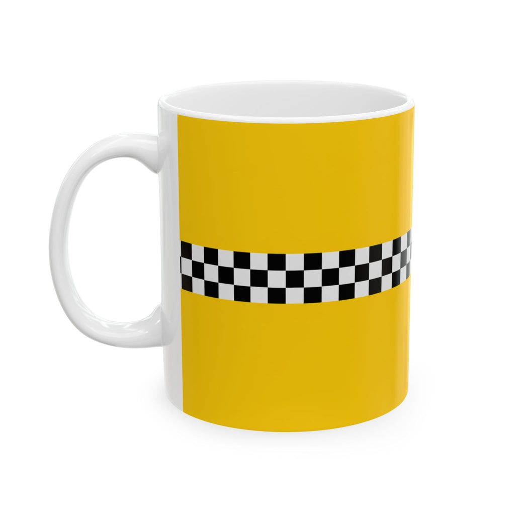 Taza de cerámica NYC Checkered Taxi Cab | Taza de cerámica amarilla New York Checker