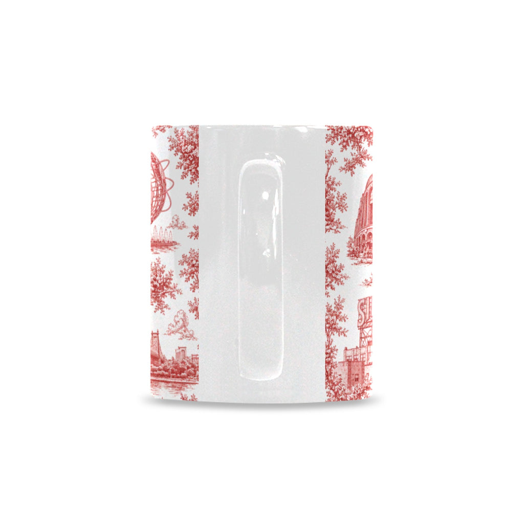 Queens Red Toile de Jouy Mug | New York City Chinoiserie Ceramic Coffee Cup Custom White Mug (11oz)