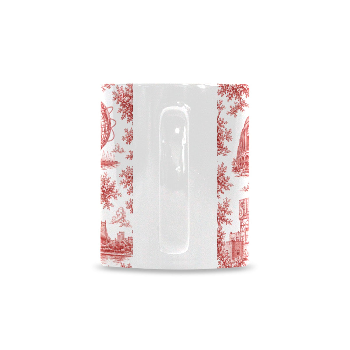 Queens Red Toile de Jouy Mug | New York City Chinoiserie Ceramic Coffee Cup Custom White Mug (11oz)