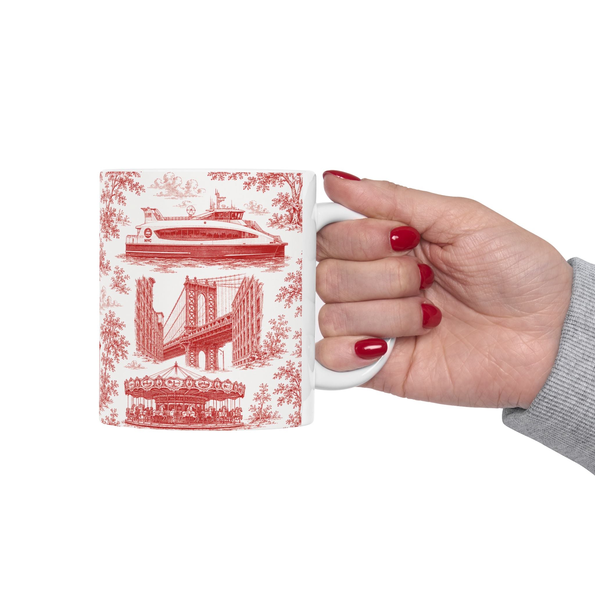 DUMBO Red Toile de Jouy Mug | NYC Chinoiserie Ceramic Coffee Cup