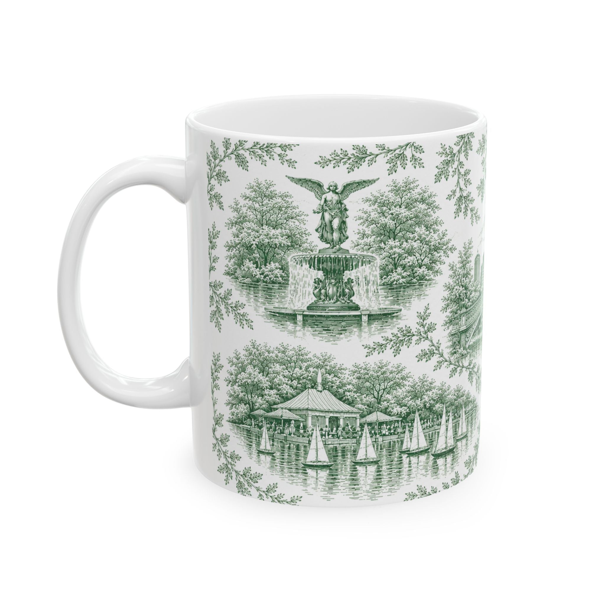 Central Park Green Toile de Jouy Mug | NYC Chinoiserie Ceramic Coffee Cup