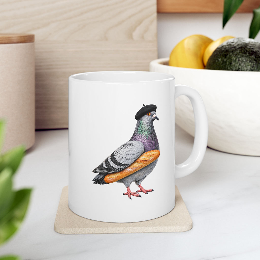 Customizable Carroll Gardens NYC Pigeon Mug | French Bakery Bird Lovers Ceramic Coffee Cup