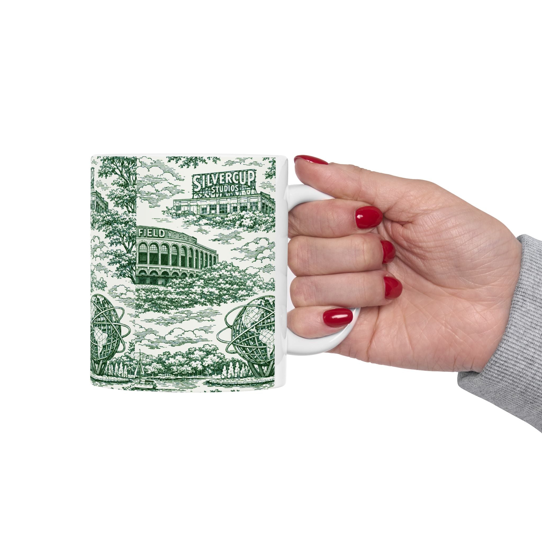 Queens Green and White Toile de Jouy Mug | Chinoiserie Ceramic Coffee Cup