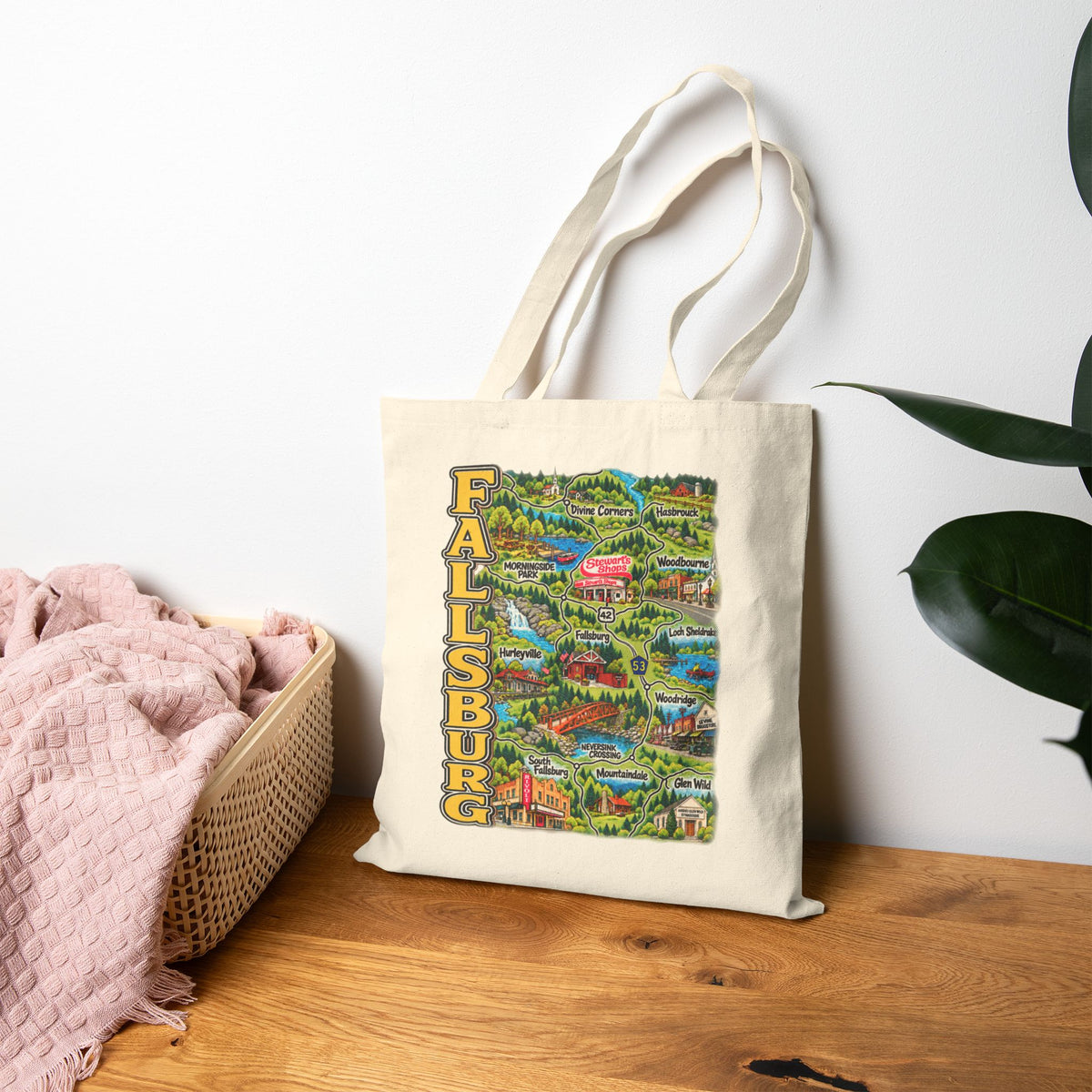 Fallsburg Map, Catskills Upstate New York Cotton Canvas Tote Bag